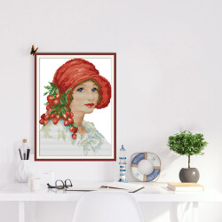 Жена с червена шапка - Комплект за шиене