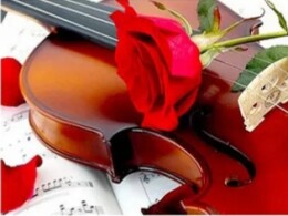 Червена роза и цигулка 40/30 см