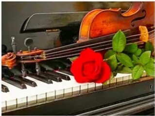 Червена роза , цигулка и пиано 40/30 см