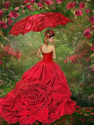 Жена с червена рокля 24/34 см
