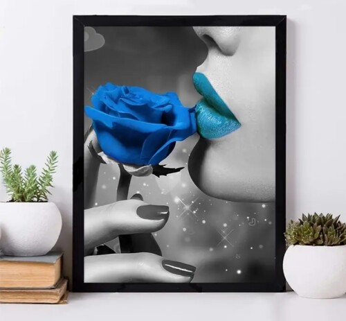 Синя роза 25/35 см + рамка